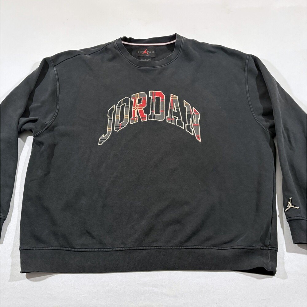 Air Jordan Essential Holiday Plaid Crewneck Sweatshirt Mens Black DQ7348 Sz 2XL - Picture 2 of 10